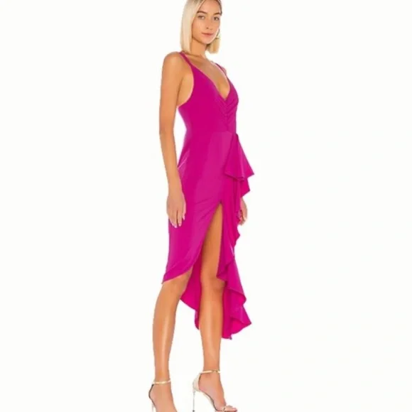Lovers + Friends Claire Very Berry Pink Asymmetrical Bodycon Midi Maxi Dress - L - Picture 3 of 15